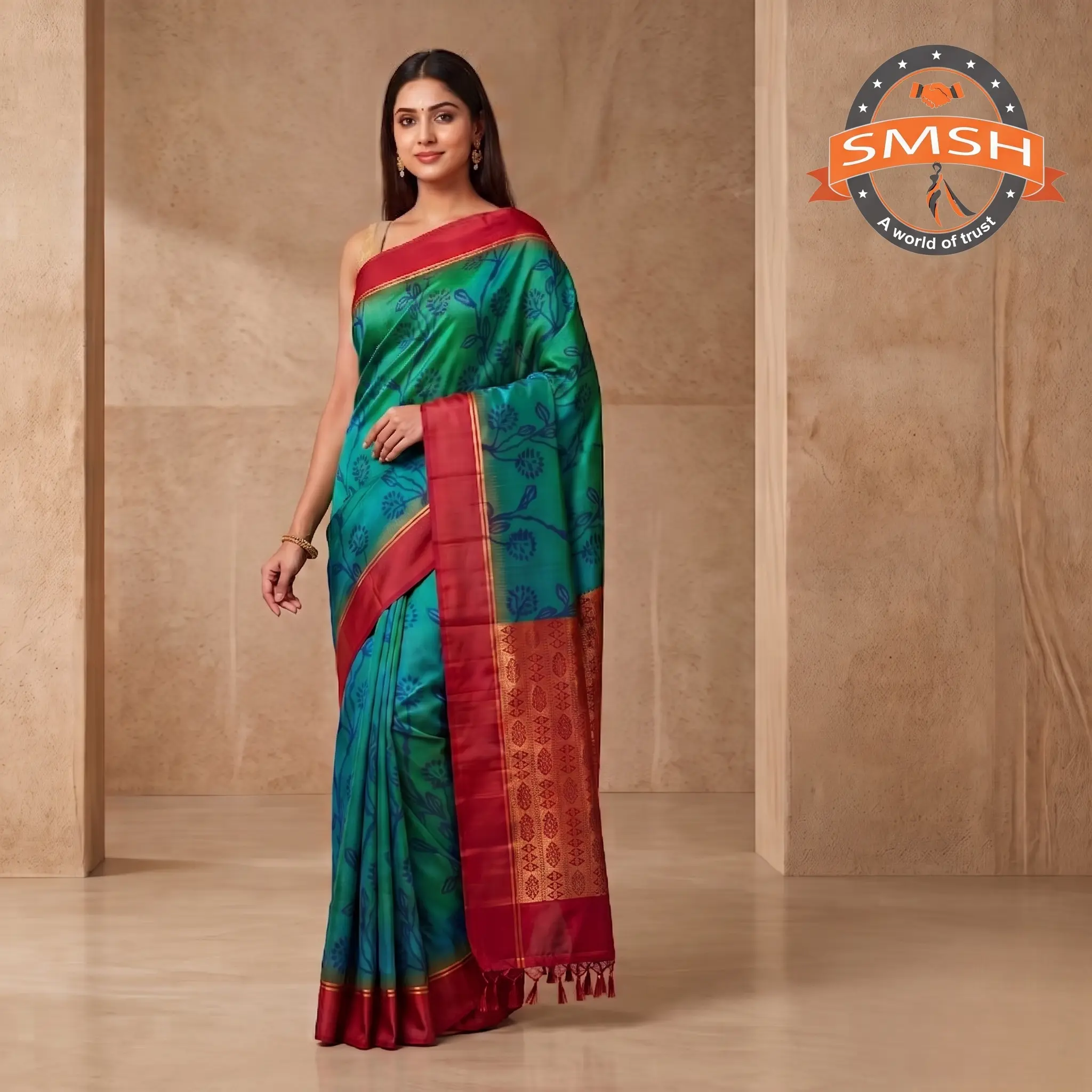 Green Blue Fancy Ikat Silk Saree